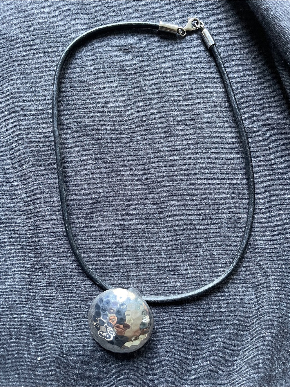 Silpada Sterling Silver Hammered Pendant Necklace with Black Cord